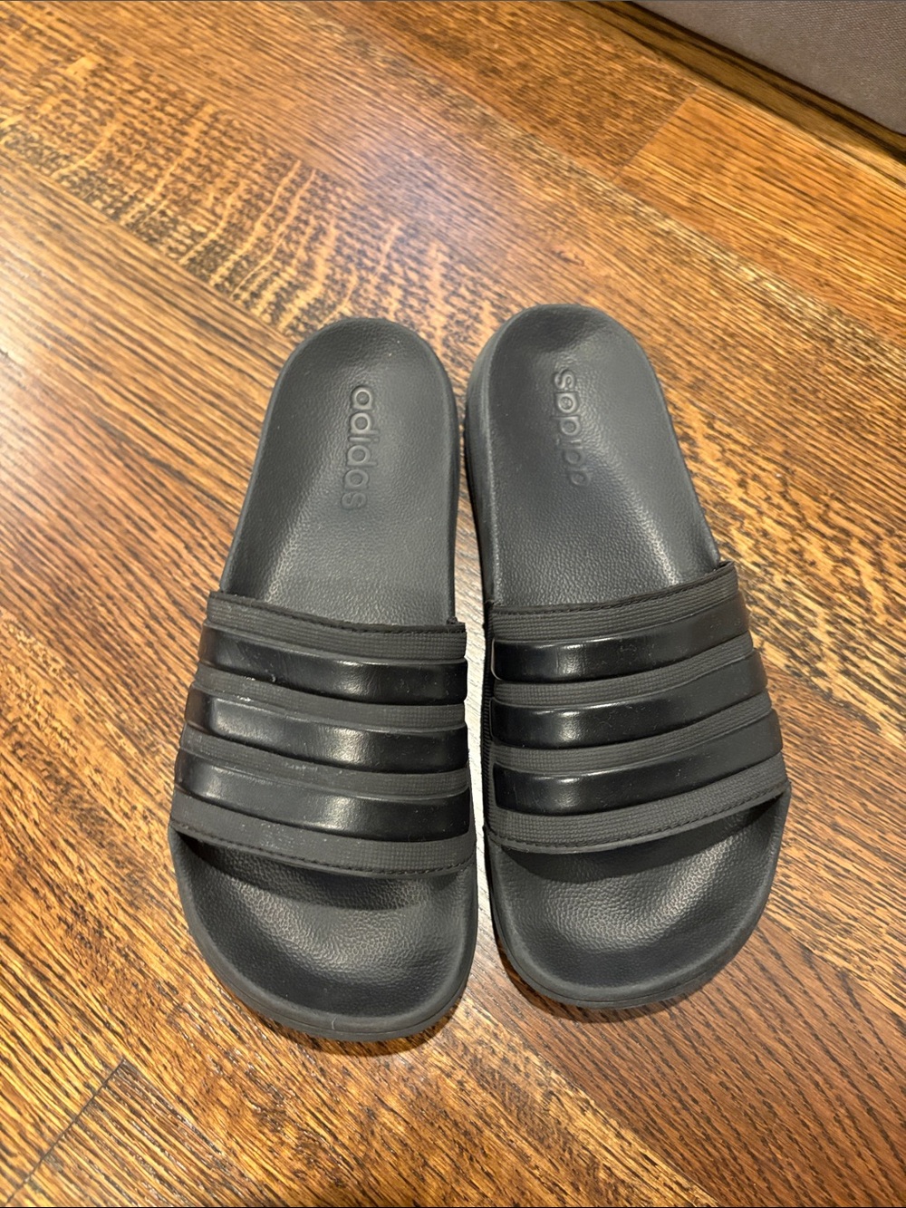 adidas Black Triple-Strip Slide Sandals. Size 8